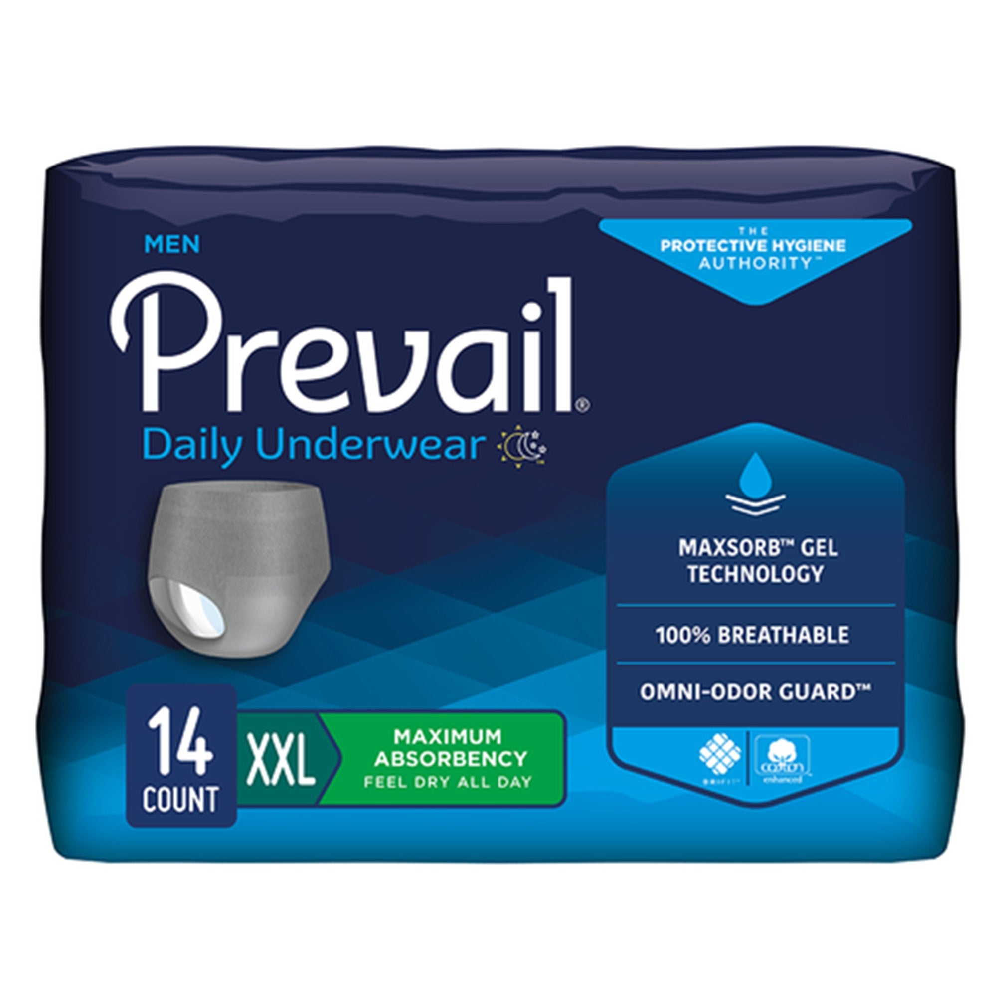 Prevail Daily Underwear Male Adult Absorbent Underwear Pull On with Tear Away Seams 2X-Large Disposable Heavy Absorbency (1131098_BG)