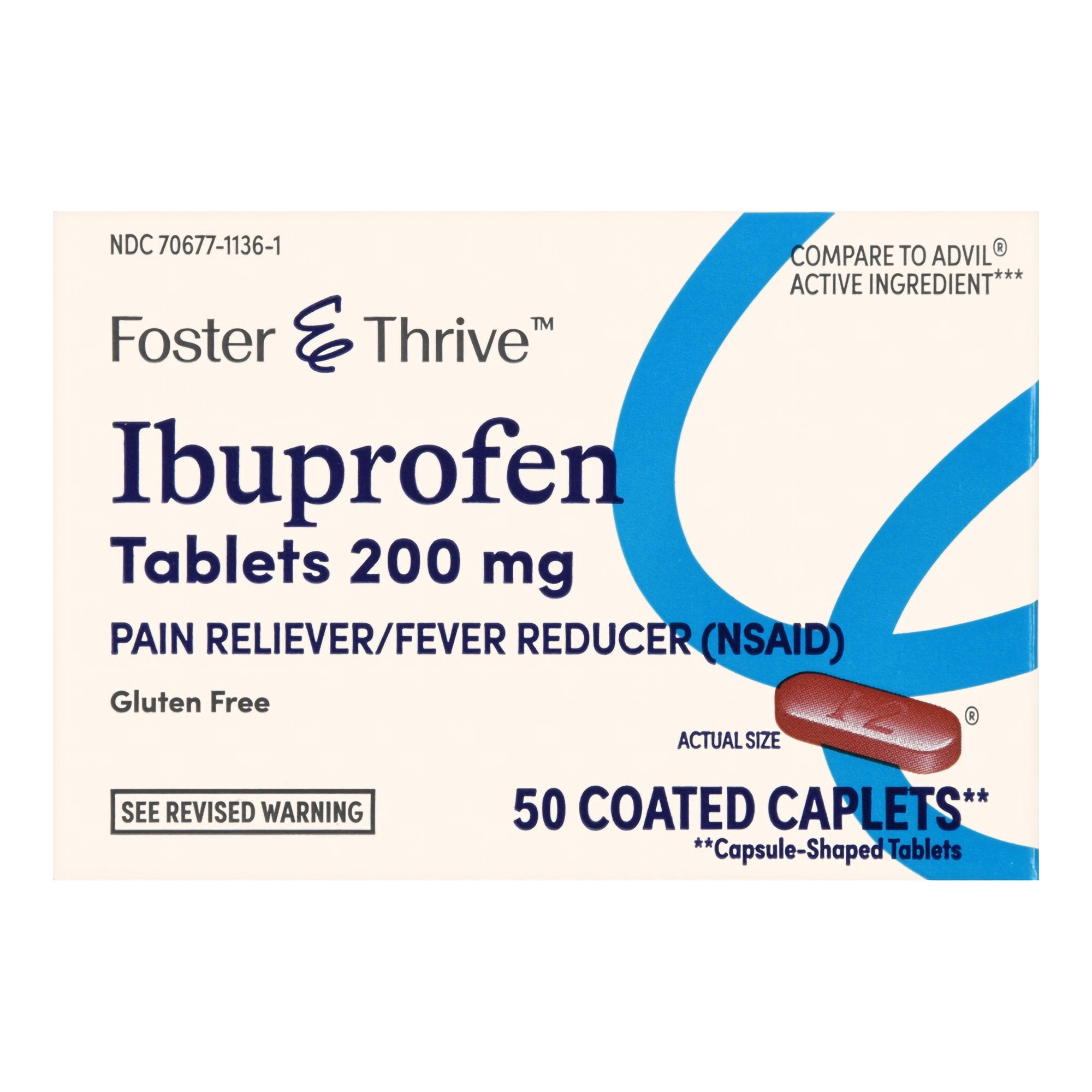 Foster & Thrive Pain Relief 200 mg Strength Ibuprofen Caplet 50 per Bottle (1238994_BT) 1/BT Foster & Thrive™ Pain Relievers