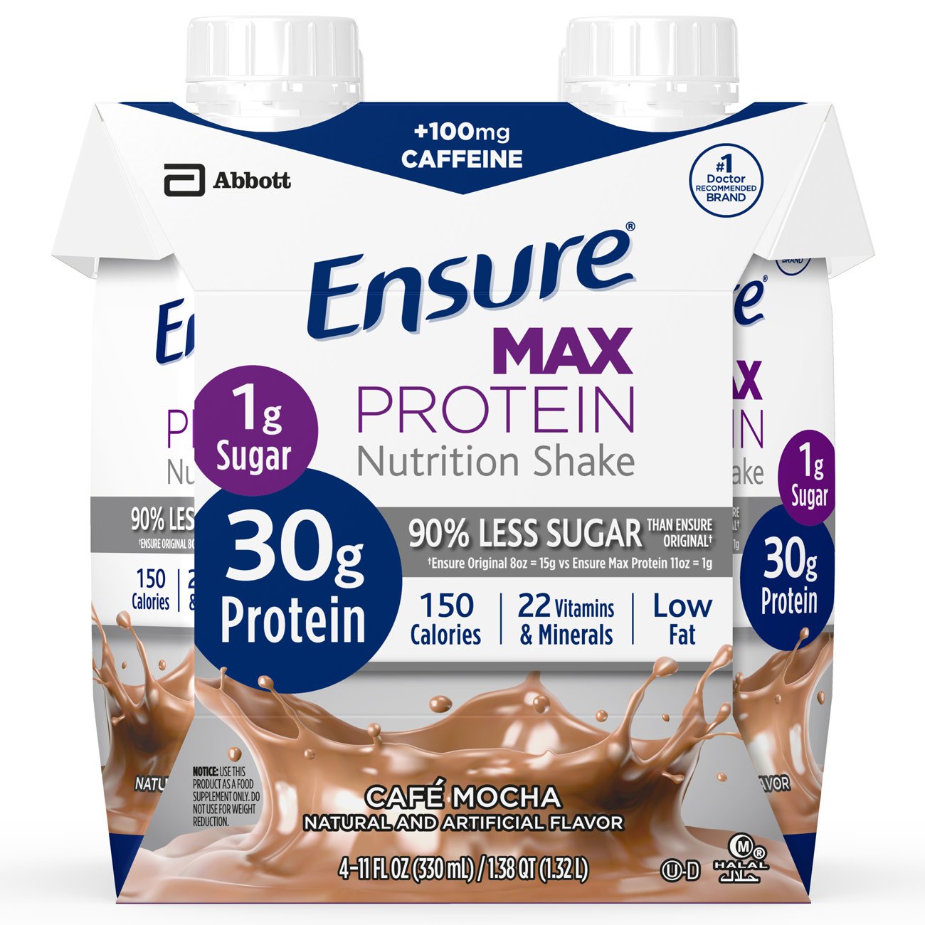 Ensure Max Protein Nutrition Shake Oral Supplement Café Mocha Flavor Liquid 11 oz. Reclosable Carton (1102611_PK) 4/PK Ensure® Max Protein Nutrition S