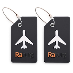 Kofferanhänger 2er Set aus Silikon, ca. 9×5 cm mit Namenszeile - ideal für Koffer, Taschen & Rucksäcke auf Reisen, Schwarz | Raburg Gepäckanhäng Image