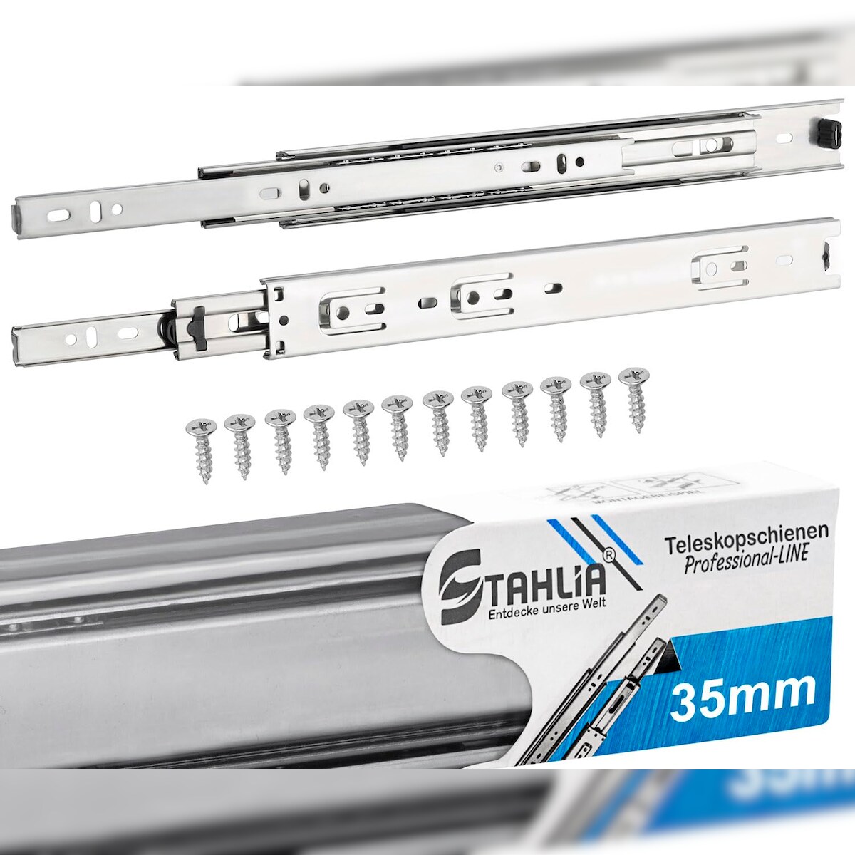 ID Dinkel 4 Paar Schubladenschienen 35mm - Länge 550mm VOLLAUSZUG Teleskopschublade Schubladenauszug Image