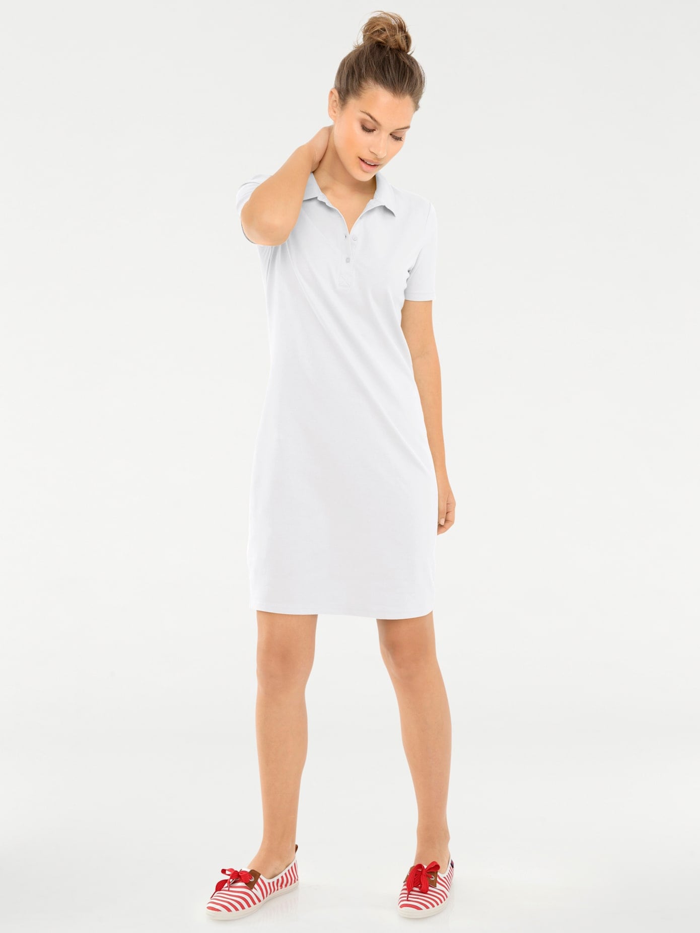 Shirtkleid HEINE "Polokleid", Damen, Gr. 36, Normalgrößen, weiß, 95% Baumwolle, 5% Elasthan, unifarben, kurz, Kleider Shirtkleid