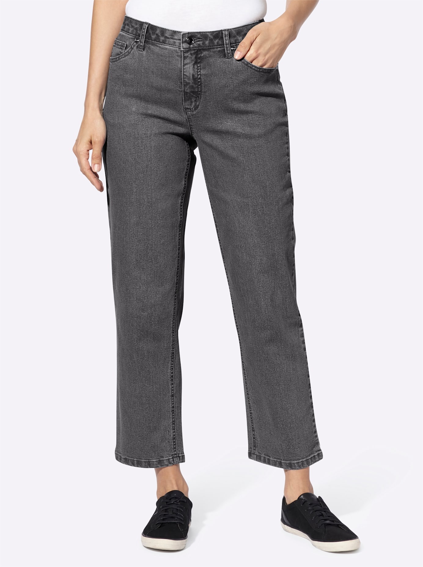 Bequeme Jeans CASUAL LOOKS, Damen, Gr. 50, Normalgrößen, grau (dunkelgrau, denim), 78% Baumwolle, 20% Polyester, 2% Elasthan, unifarben, lang, Jeans