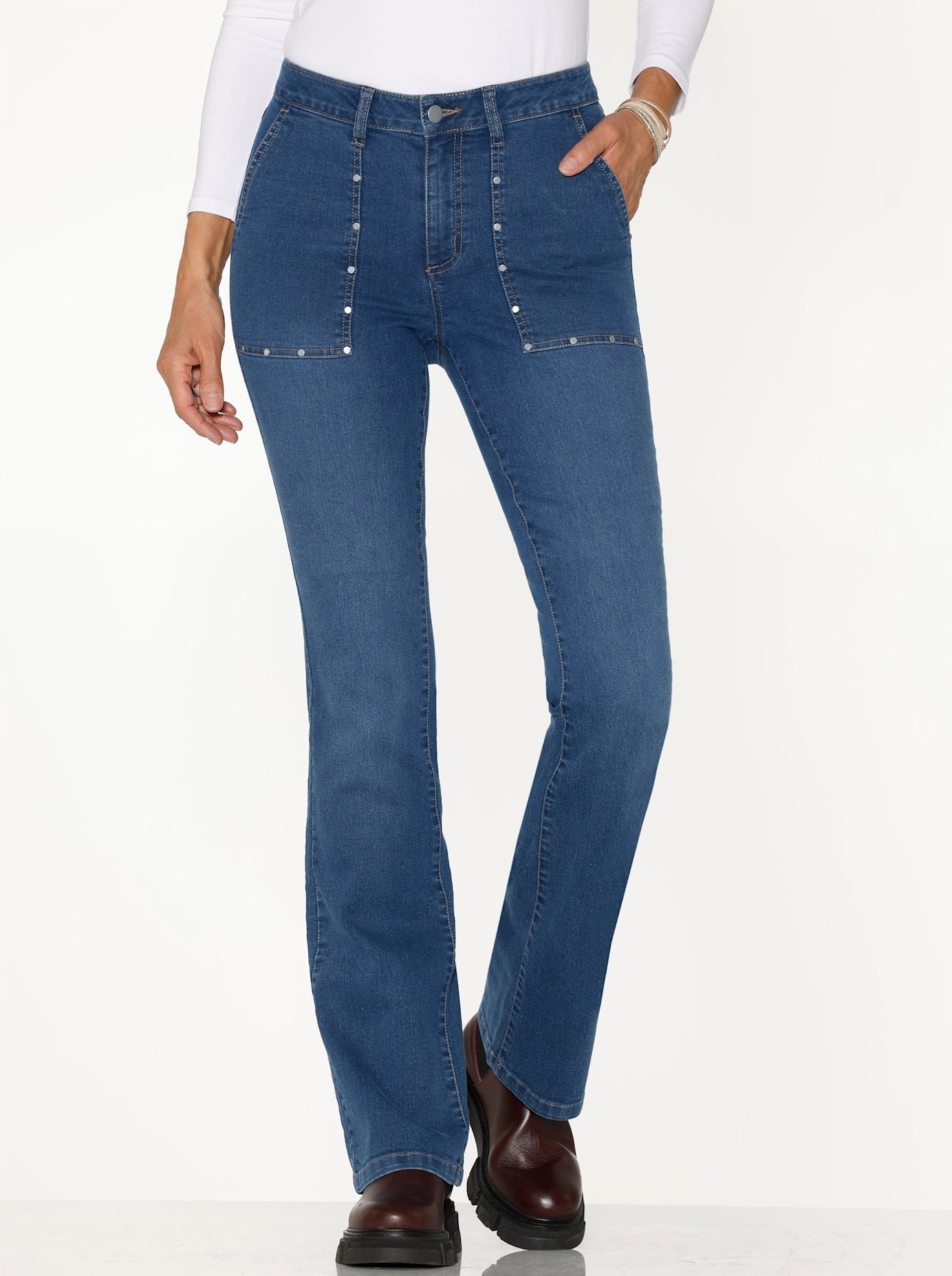 Bequeme Jeans CLASSIC BASICS, Damen, Gr. 46, Normalgrößen, blau (blau, stone, washed), 81% Baumwolle, 17% Polyester, 2% Elasthan, unifarben, lang, Jeans Image