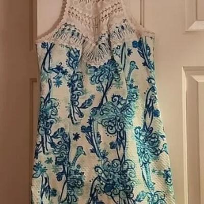 Lilly Pulitzer Dresses | Lilly Pulitzer Lace Pearl Dress Size 2 Short Dress Blue White Nautical Beachy | Color: Blue/Green/White | Size: 2