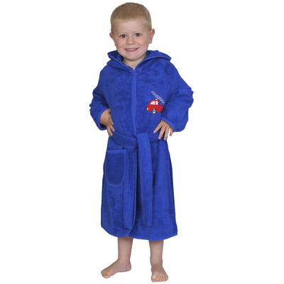Kinderbademantel WÖRNER "Feuerwehr royalblau" Gr. 110, blau (royalblau), L:70cm in Gr. 110/116, Frottier, Hausmäntel, Stickerei, Tasche, blau, maschinenwaschbar, trocknergeeignet Image