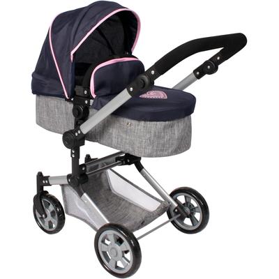 Kombi-Puppenwagen CHIC2000 "Linus", melange grau, navy, Puppenwagen, KinderB:42cm H:82cm T:72cm, Stahl, Polyester, Kunststoff, mit schwenkbaren Vorderrädern, B:42cm H:82cm T:72cm