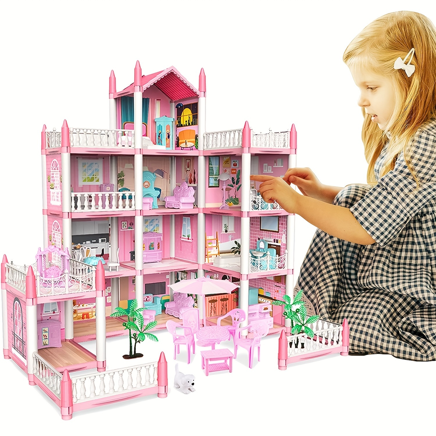 Children's Music Doll House Assembly Villa, 3D DIY Dream Princess Castle Set For Girls 9 Room Blue