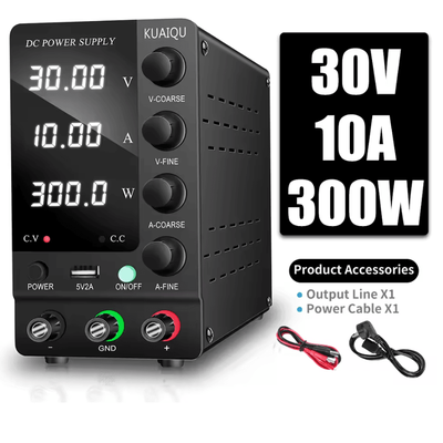 KUAIQU Adjustable DC Power Supply With USB Interface 30V 10A, 60V 5A, 120V 3A Lab Bench Supply black 30v10a ac 110v