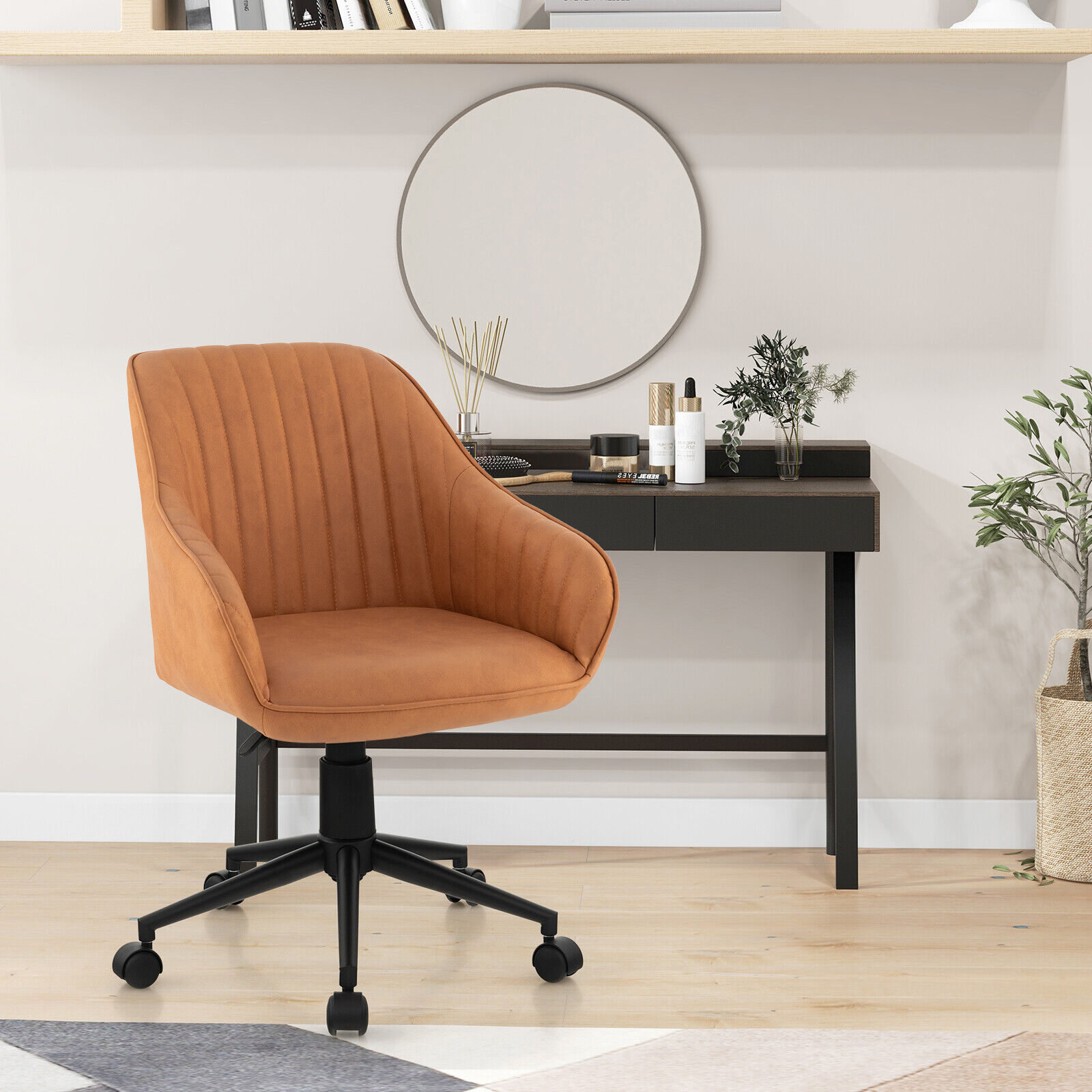 Modern Home Office Chair With Curved Backrest & Armrests, Adjustable PU Leather Swivel Desk Chair Modern Home Office Chair With Curved Backrest & Armrests, Adjustable PU Leather Swivel Desk Chair