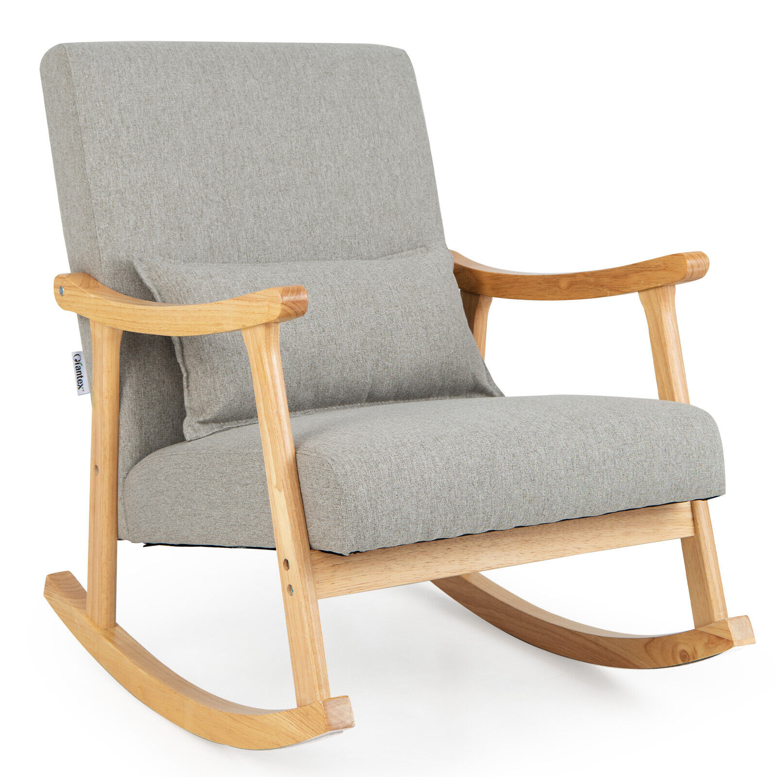Modern Upholstered Rocking Chair With Pillow & Rubber Wood Frame, Soft Padded Accent Chair For Home Relaxation Modern Upholstered Rocking Chair With Pillow & Rubber Wood Frame, Soft Padded Accent Chair For Home Relaxation
