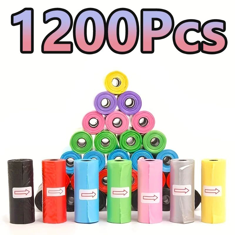 Leak Proof Dog Waste Bags With Cartoon Paw Print, Random Color Pet Poop Bags, Durable Pet Supplies For Cleaning red 80 Rolls 1200 Bags