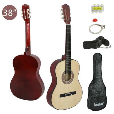 38" Wooden Beginners Acoustic Guitar Set With Case, Strap, Pick Natural Finish For Right Handed Players 38" Wooden Beginners Acoustic Guitar Set With Case, Strap, Pick Natural Finish For Right Handed Players
