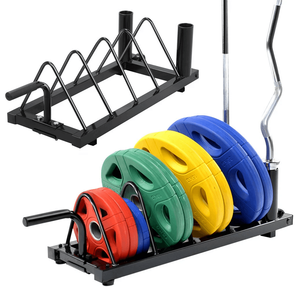 Horizontal Barbell And Plate Storage Rack, Olympic Bumper Bar Holder & Weight Plate Organizer, Rolling Wheels Horizontal Barbell And Plate Storage Rack, Olympic Bumper Bar Holder & Weight Plate Organizer, Rolling Wheels