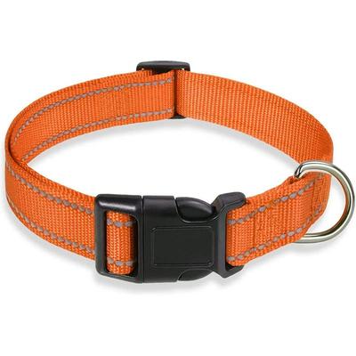 Reflective Dog Collar Strap, Adjustable Safety Nylon Pet Collar With Traction Rope, Suitable For Small And Medium Sized orange medium