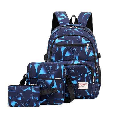 Fashion Backpack 3 Piece Set, Durable Nylon School Bookbag With Shoulder Bag & Pencil Case For Teen Girls & Boys sky Blue