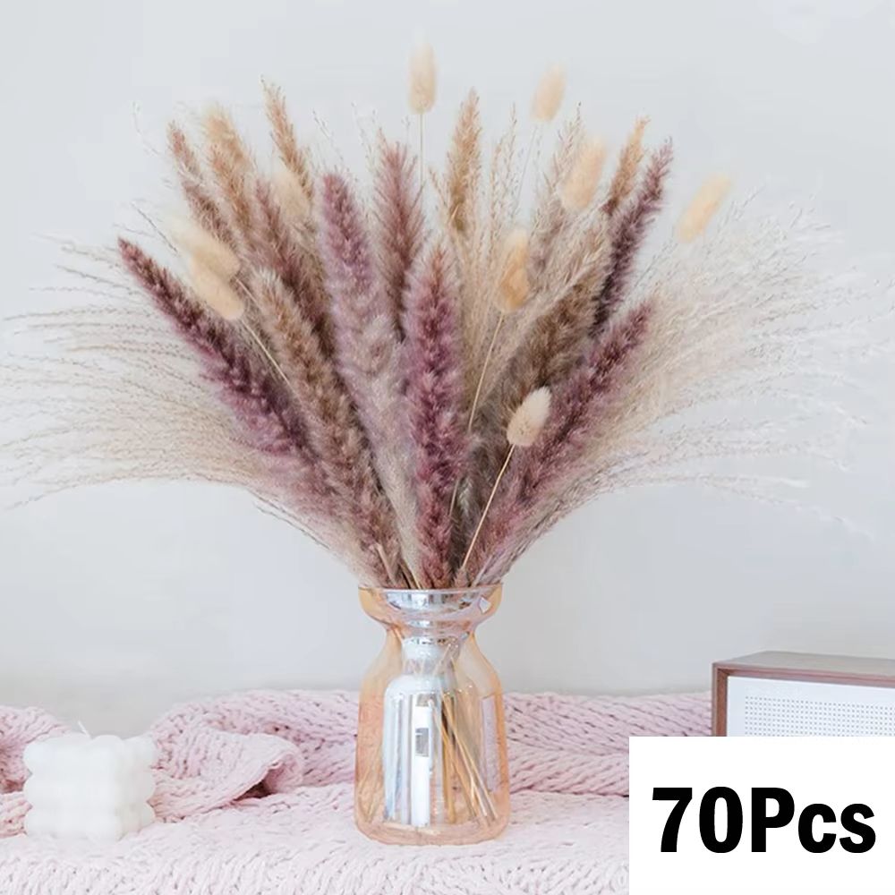 Natural Dried Pampas Grass Bouquet Boho Vase Decor With Bunny Tails For Weddings & Home Styling f 70pcs