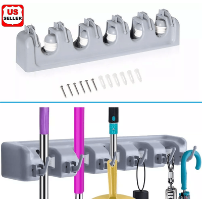Wall Mount Broom Holder & Garden Tool Garage Organizer, Heavy Duty ABS Plastic Rack For Mop, Rake, Broom Wall Mount Broom Holder & Garden Tool Garage Organizer, Heavy Duty ABS Plastic Rack For Mop, Rake, Broom