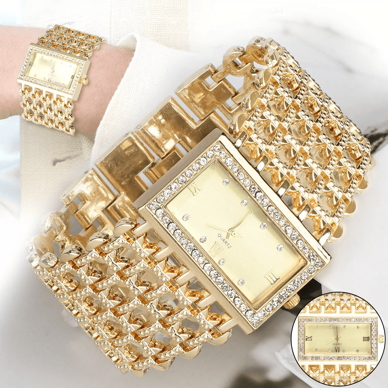 Luxury Womens Silver Gold Bracelet Watch, Fashion Waterproof Wrist Watch With Rhinestones, Elegant Gift For Ladies Luxury Womens Silver Gold Bracelet Watch, Fashion Waterproof Wrist Watch With Rhinestones, Elegant Gift For Ladies