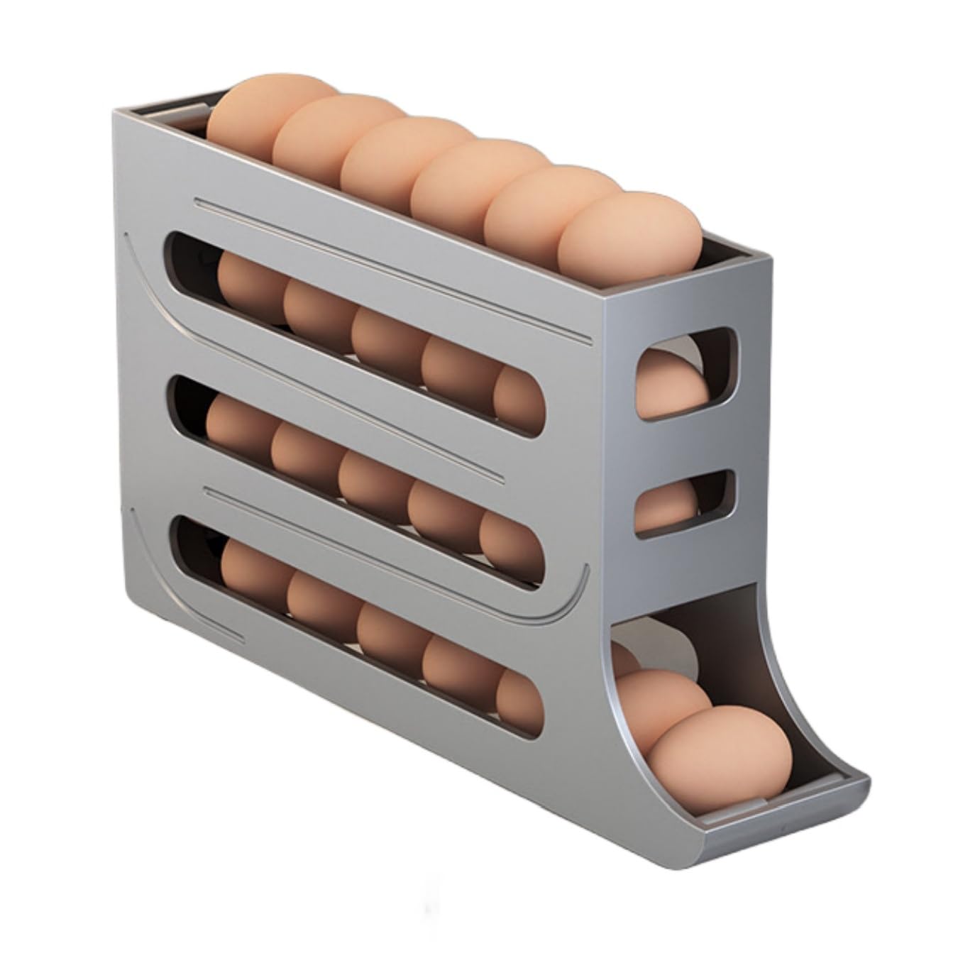Kitchen Automatic Scrolling Egg Holder Space Saving 4 Tier Egg Storage Box For Refrigerator light Grey