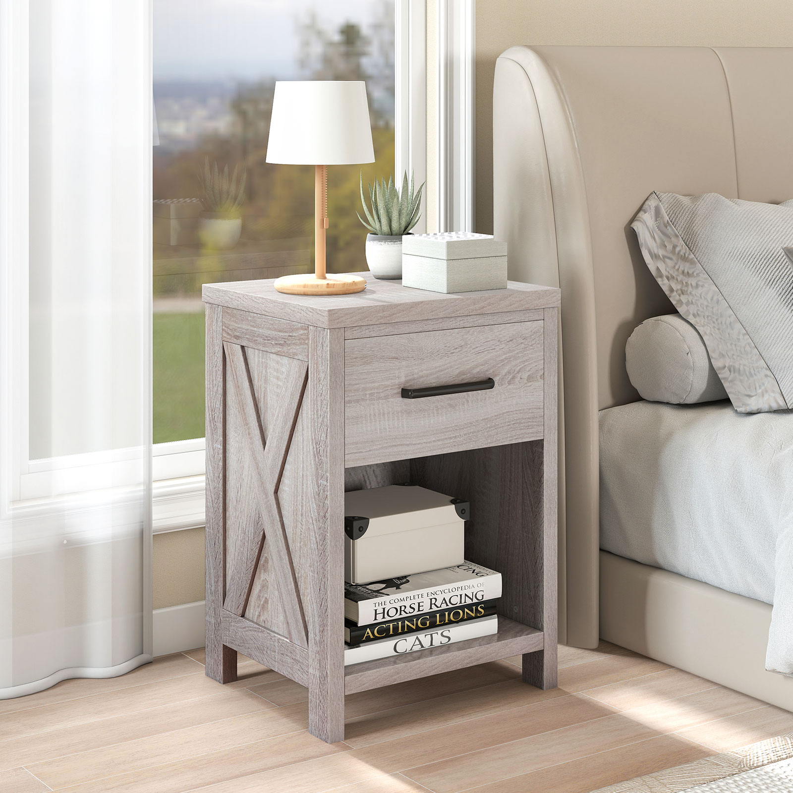 Farmhouse Nightstand With Drawer And Shelf Antique Brush White For Bedroom & Living Room Farmhouse Nightstand With Drawer And Shelf Antique Brush White For Bedroom & Living Room