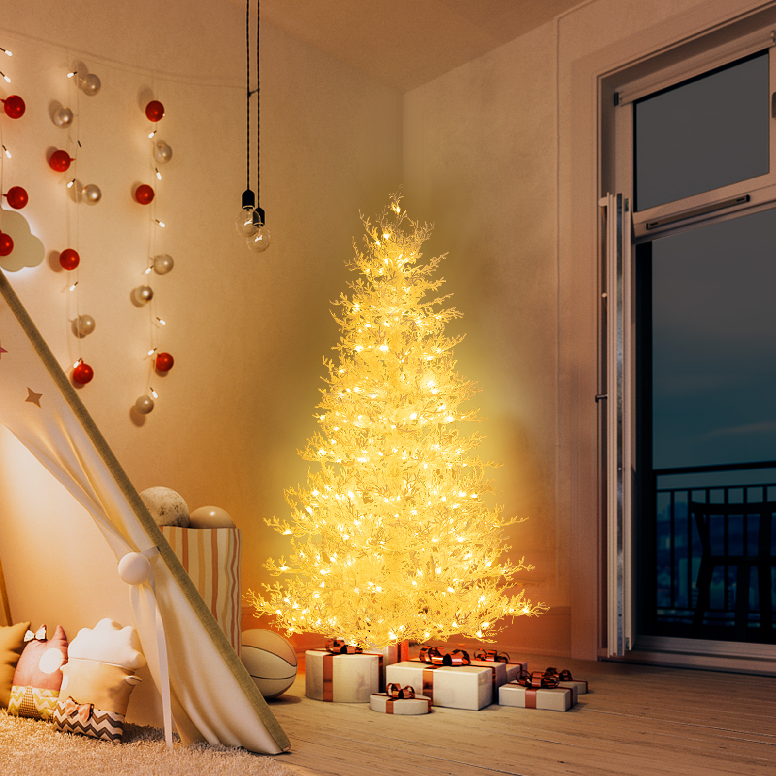 6 Ft Artificial Xmas Tree With 383 PE Branch Tips & 300 Energy Efficient LED Lights 6 Ft Artificial Xmas Tree With 383 PE Branch Tips & 300 Energy Efficient LED Lights
