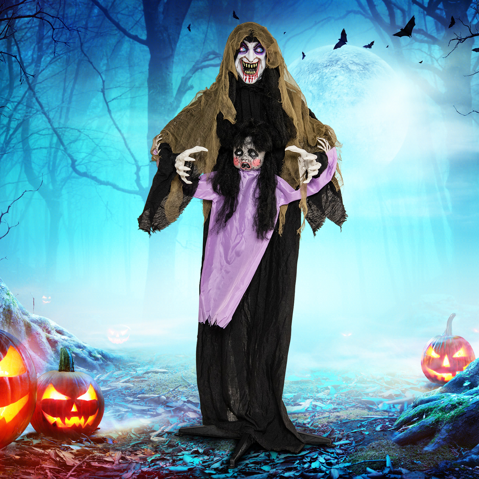 Vampire Halloween Decoration With LED Lights, Lighted And Animated Scary Prop For Lawn, Yard With Motion Sound Effects Vampire Halloween Decoration With LED Lights, Lighted And Animated Scary Prop For Lawn, Yard With Motion Sound Effects