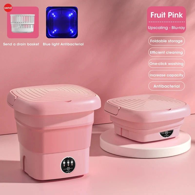 Mini Portable Washing Machine Foldable Laundry Washer Dehydrator For Socks Underwear Panties Travel Dorm blue