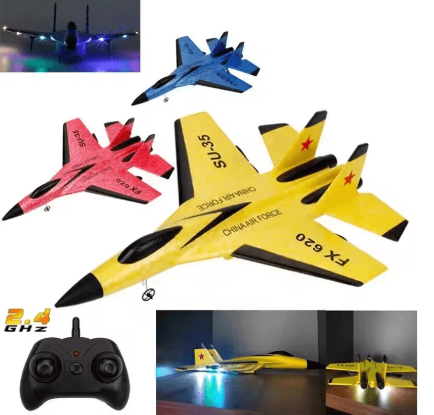 SU35 RC Plane With LED Lights And Durable Foam Glider Design f22 Yellow
