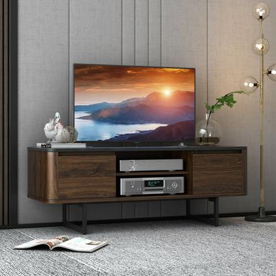 Wooden TV Stand With 2 Door Storage Cabinets, Holds TVs Up To 55 Inches Wooden TV Stand With 2 Door Storage Cabinets, Holds TVs Up To 55 Inches