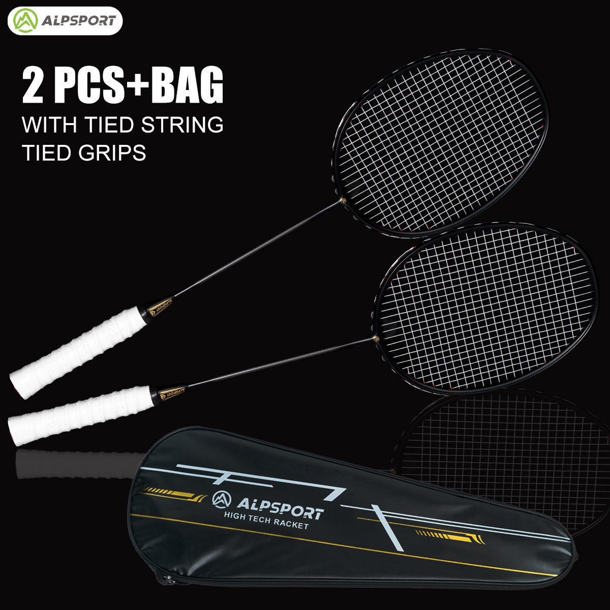 Professional Carbon Fiber Badminton Racket Set Max 30LBS, Ultra Light 6U 75g Full Badminton Gear With Carry Bag 2pcs White Bagged