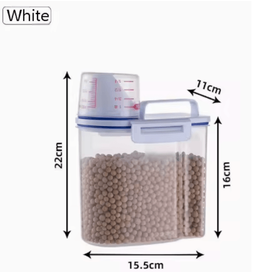 GrainGuard Airtight Rice And Grains Storage Canister With Measuring Cup 1.5lwhite