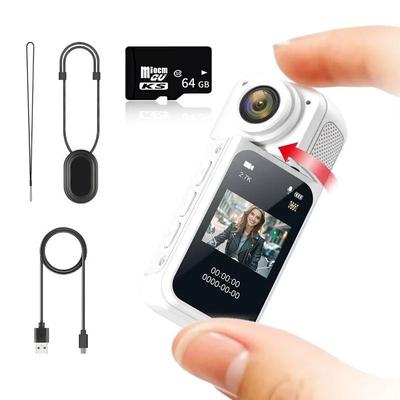 Mini POV Action Camera With Magnetic Mount And 2.7K Recording white With 64gb Card
