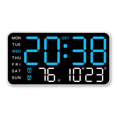 Large LED Digital Wall Clock With Remote Control And Dual Alarms white blue