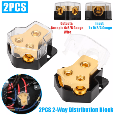 Car Audio Splitter Amp Power Distribution Block 0 2 4 Gauge In, 4 6 8 Gauge Out 2 Way Ground Terminal For Amplifiers Car Audio Splitter Amp Power Distribution Block 0 2 4 Gauge In, 4 6 8 Gauge Out 2 Way Ground Terminal For Amplifiers
