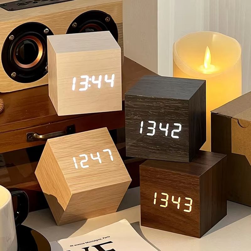 Minimalist Wooden LED Alarm Clock Sound Activated Display With Temperature For Bedroom Or Office Decor a3 Bamboo