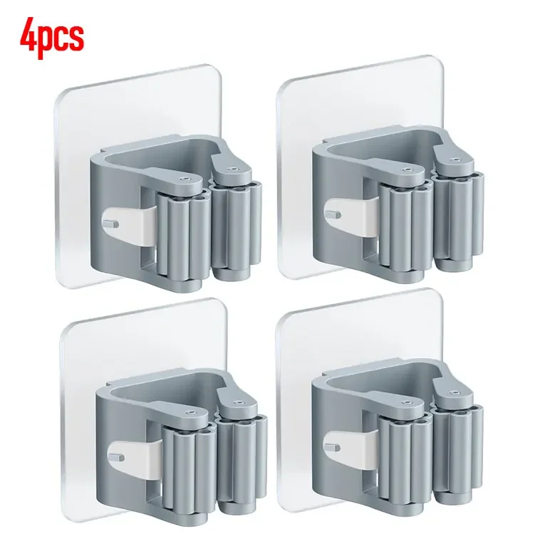 4pcs Plastic Hanging Mop Storage Rack Wall Mounted, Space Saving Organizer For Brooms & Cleaning Tools gray 4pcs