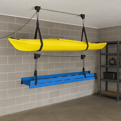 2 Pack Kayak Hoist Lift System 125 Lb Capacity Each Overhead Garage Storage For Canoes Bikes And More 2 Pack Kayak Hoist Lift System 125 Lb Capacity Each Overhead Garage Storage For Canoes Bikes And More