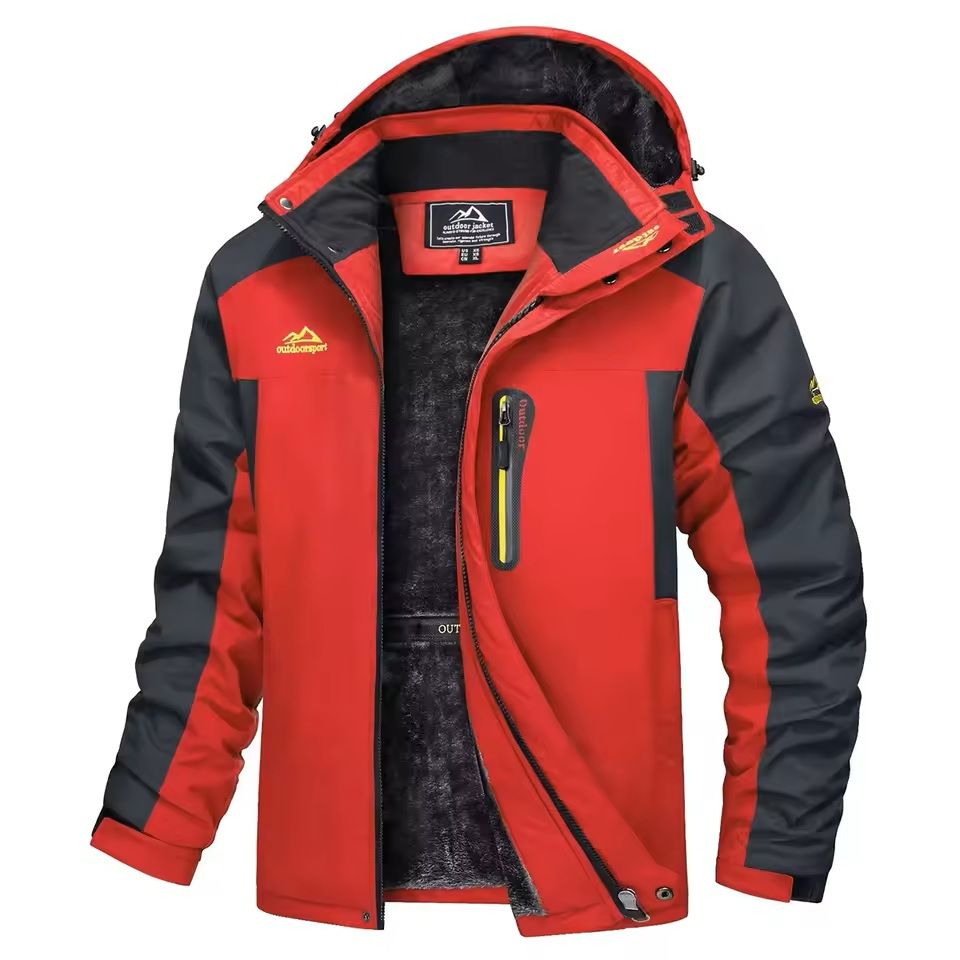 Mens Waterproof Ski Jacket With Fleece Lining And Removable Hood red us M