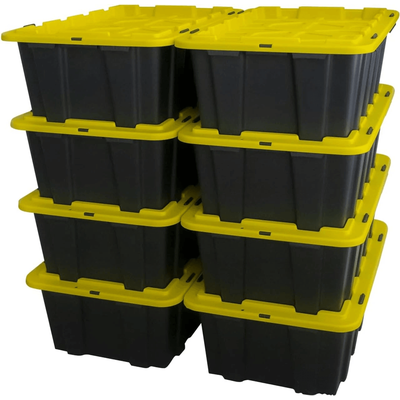 Snap Lid Storage Bin, Durable Black Plastic Tote Boxes, Stackable Garage & Workshop Containers Snap Lid Storage Bin, Durable Black Plastic Tote Boxes, Stackable Garage & Workshop Containers