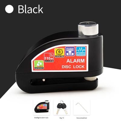 Motorcycle Bicycle Lock Alarm Anti Theft Disc Brake Padlock With Safety Protection Reminder Rope & Bag, Aluminum Alloy black