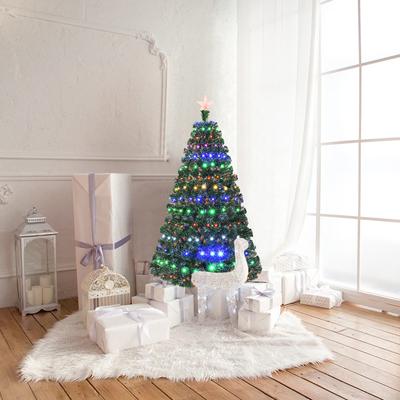 Artificial Christmas Tree With LED Lights & Metal Stand, Pre lit Fiber Optic Holiday Tree, Multiple Flashing Modes Artificial Christmas Tree With LED Lights & Metal Stand, Pre lit Fiber Optic Holiday Tree, Multiple Flashing Modes