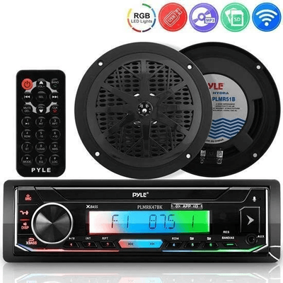 Pyle Marine Stereo Receiver Amplifier With Bluetooth, Single DIN Audio System, Dual Waterproof Speakers, Ideal For Boats Pyle Marine Stereo Receiver Amplifier With Bluetooth, Single DIN Audio System, Dual Waterproof Speakers, Ideal For Boats