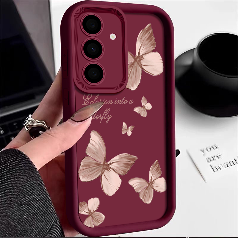 Trendy Gold Butterfly TPU Phone Case Stylish Protective Cover For Samsung Galaxy wine Red for Samsung A56 5g