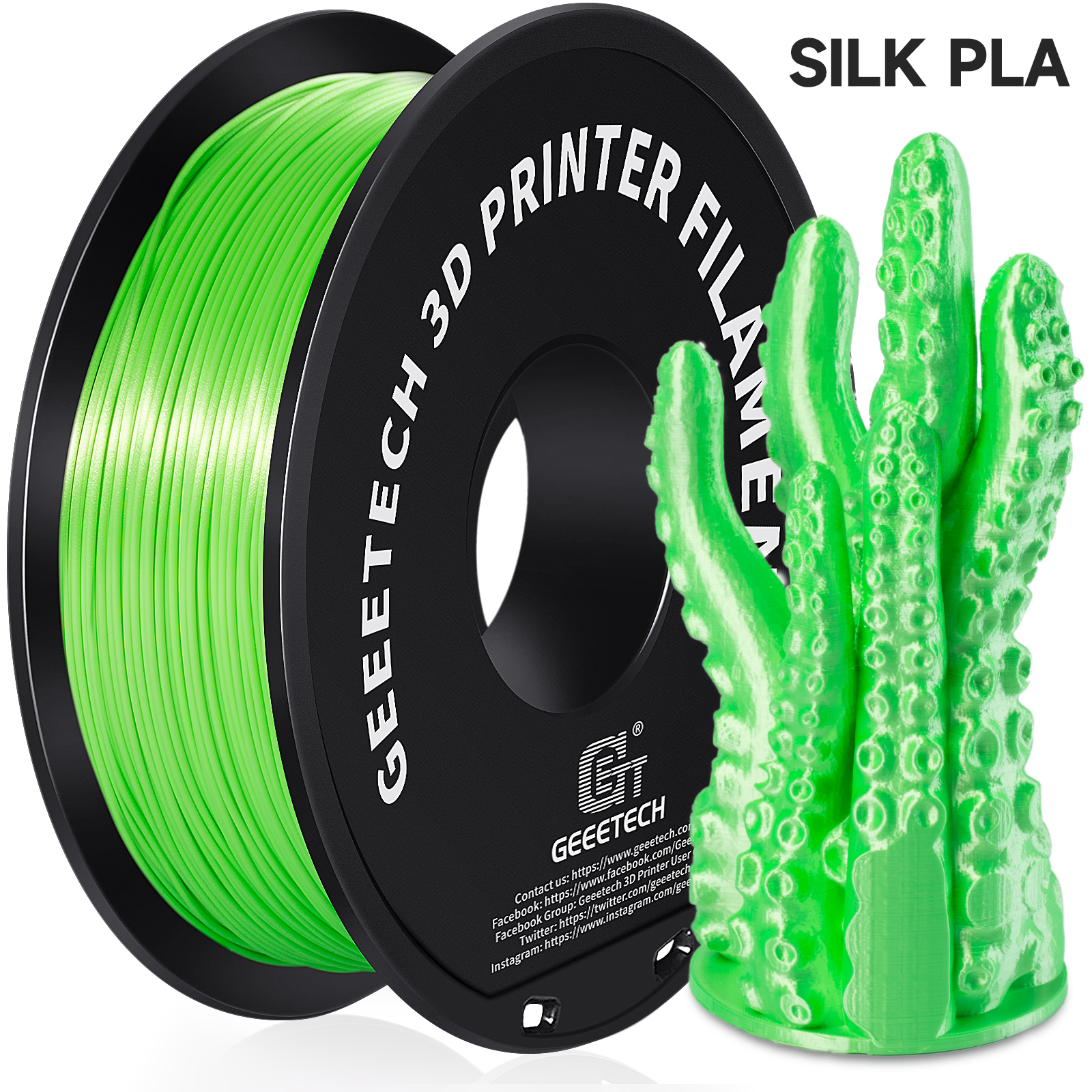 3D Filament, Shiny 3D Printer Spool Wire For High Quality Prints, Vacuum Packed silk Green Pla
