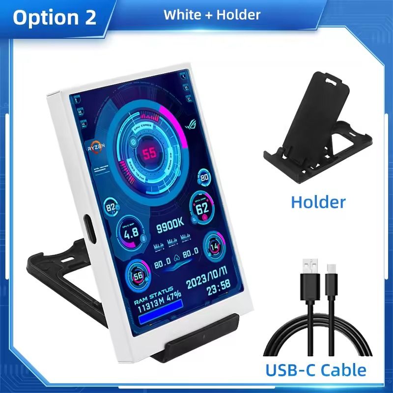 3.5 Inch USB Type C Secondary Display For CPU GPU RAM Monitoring white