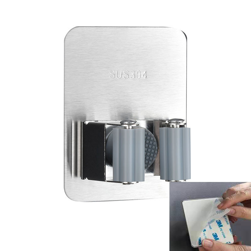 Home Storage Rack Bathroom Suction Hanging Pipe Traceless Hooks Wall Mounted Mop Organizer Holder Waterproof Broom Hanger silver Holder