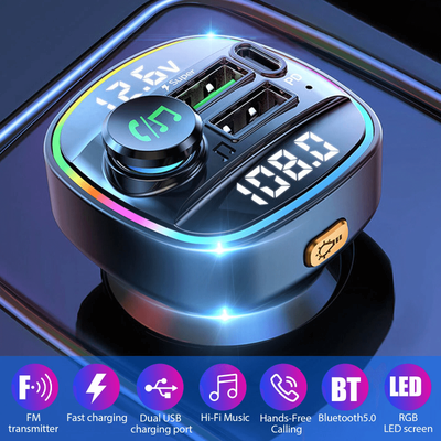 Wireless FM Transmitter Adapter With USB PD Charger & Hands Free AUX Wireless FM Transmitter Adapter With USB PD Charger & Hands Free AUX