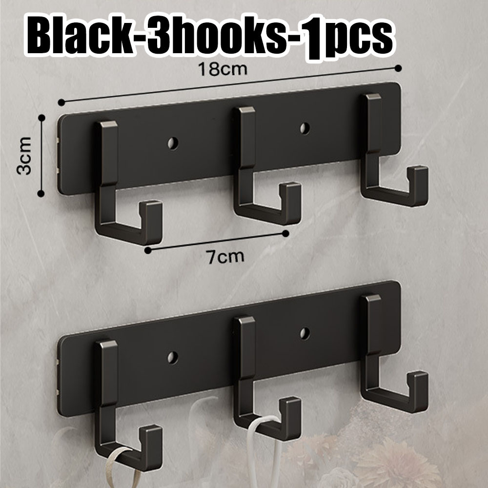 Strong Load Bearing Adhesive Hook Punch Free Wall Mounted Organizer For Towels, Bathroom & Kitchen black 3hooks 1pcs