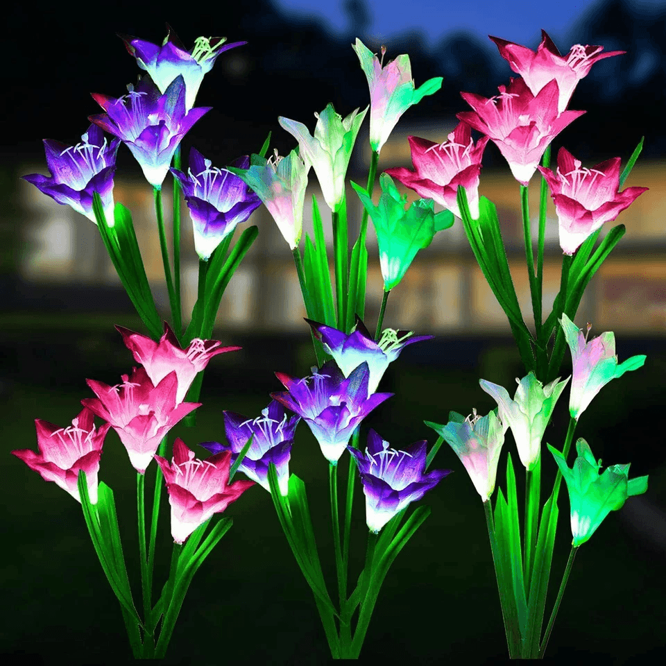 Solar Lily Flower Garden Lights, LED Outdoor Pathway Yard Decor Lamp, 7 Color Changing Solar Lily Flower Garden Lights, LED Outdoor Pathway Yard Decor Lamp, 7 Color Changing